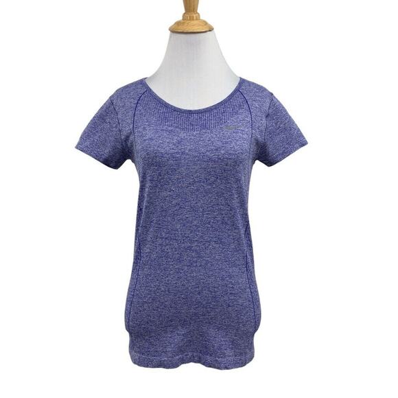 Nike T Shirt Womens S Small Blue Heather Short Sleeve Crew Neck Dri Fit Knit - Picture 1 of 12